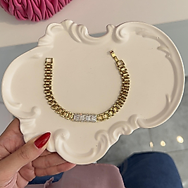 Rolex Kordon Taşlı Çelik Bileklik(14AyarRenginde)