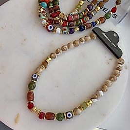 Krem Kombinli Doğal Taş İri Kolye