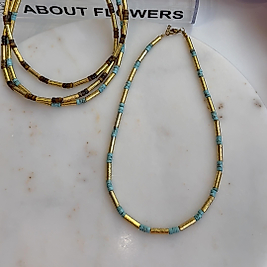 Gold Eskitme Pirinç Mavi Boncuk Kolye