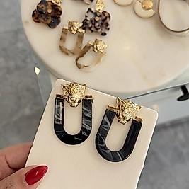 Gold Aslan Siyah Küpe