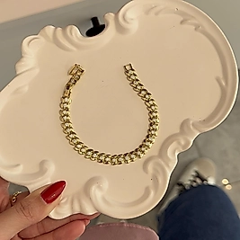 Taşlı Yaprak Model Çelik Bileklik(14Ayar Renginde)