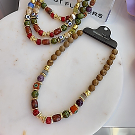 Kahverengi Boncuk Kombinli İri Taş Kolye