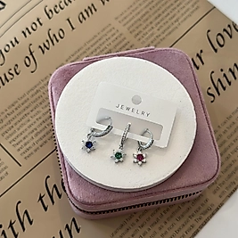 Üçlü Renkli Çiçek Silver Küpe