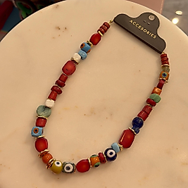 Kırmızı Doğal Taş Boncuk Kolye