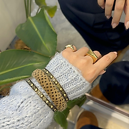 Kahverengi Puantiyeli Üçlü Kalın Bilezik