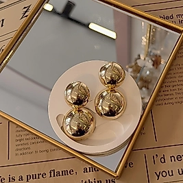 İkili Topçuk Model Gold Küpe