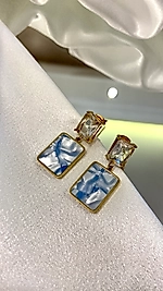 Taşlı Mavi Mineli Çelik Küpe