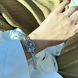 Beyaz Örgü Kordon Silver Saat